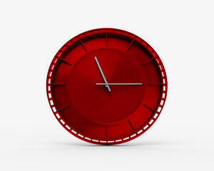 Modern Sleek Vibrant Red Wall Clock Eleven Fifteen 11:15 For Modern Interiors 3D Illustration