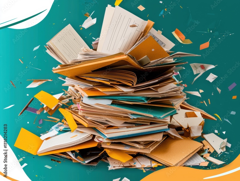 Poster exploding pile of documents and papers