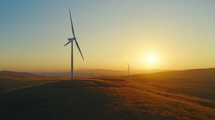 Obraz premium Golden Hour Wind Turbines Renewable Energy Landscape