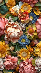 Springtime beauty in full bloom: a colorful bouquet of pink and yellow roses, tulips, and other floral delights, perfect for gifting or home decoration