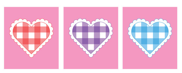 Collection of three hearts in red, purple, and blue. The hearts are set against a vibrant pink background. Perfect for Valentine's Day, invitations, or craft projects.