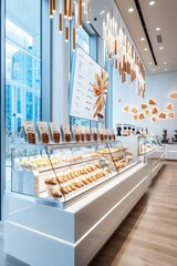 Modern Bakery Display with Delicious Pastries and Cookies.