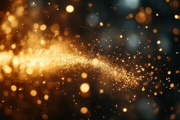 Fototapeta premium Sparkling gold particles create a magical atmosphere in a dark setting