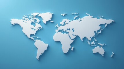 World map silhouette on blue background showcasing global geography and continents