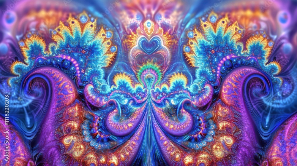 Poster colorful fractal designs create a mesmerizing display of swirling patterns and shapes. the vibrant h