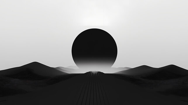 Abstract minimalist design of a dark horizon fading into nothingness, with geometric shapes symbolizing the void at the heart of nihilism. Void. Illustration