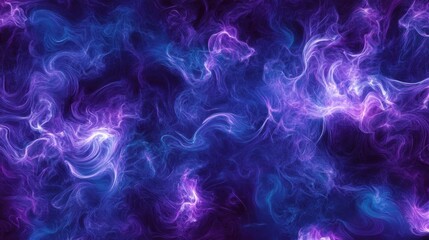 Fototapeta premium Vibrant swirling neon smoke in fluid purple and blue tones, enhanced by glowing ultraviolet highlights in the dark