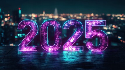 2025 New Year digital neon lights