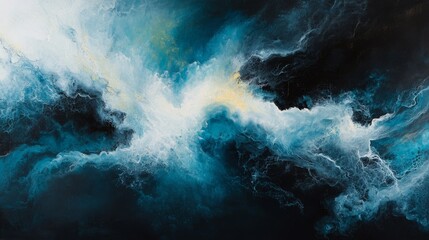 Fluid Abstract Painting Teal, White and Gold Swirls, Deep Ocean Concept, Acrylic Pour Abstract art, ocean art