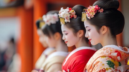 Elegant Geishas in Traditional Kimonos