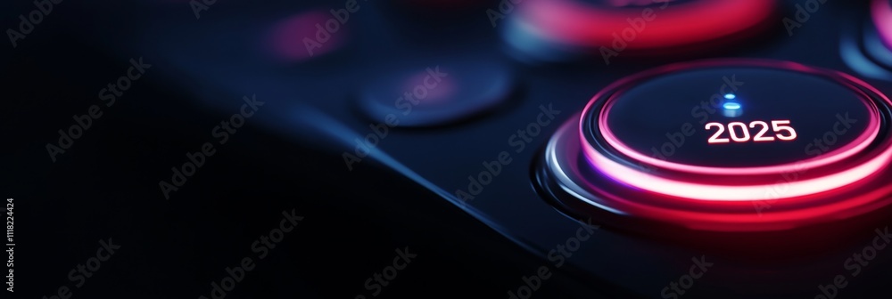 Aufkleber illuminated button emblazoned with 2025: a glimmering glimpse into the future of technology and inno