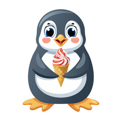Obraz premium Cute penguin holding ice cream vector illustration in cartoon style. For prints and design