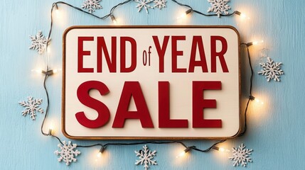 Festive end of year sale sign with decorations, perfect for promoting holiday discounts and sales events.