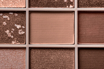 Eyeshadow colorful shades palette in mocha mousse tones close-up