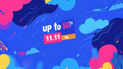 Colorful abstract background with "up to 50% 11.11" sale banner.