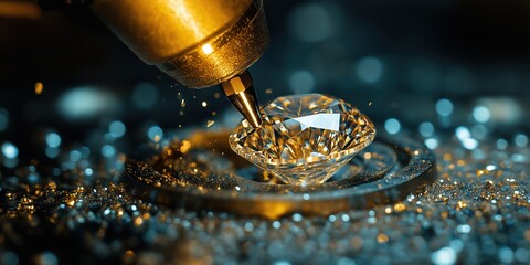 Machinery precisely cutting synthetic diamond in a high-tech workshop environment