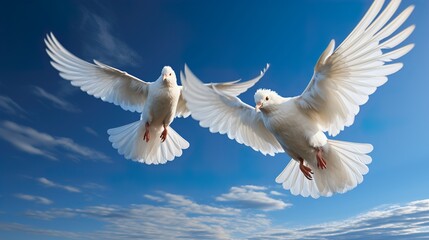 Obraz premium two white doves on a blue sky HD 8K wallpaper Stock Photographic Image HD 8K wallpaper Stock Photographic Image