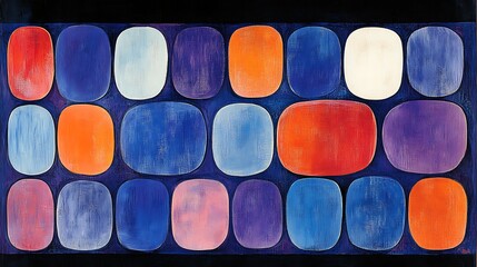 Abstract Oval Shapes  Colorful Painting  Modern Art  Blue  Orange  Purple  Texture