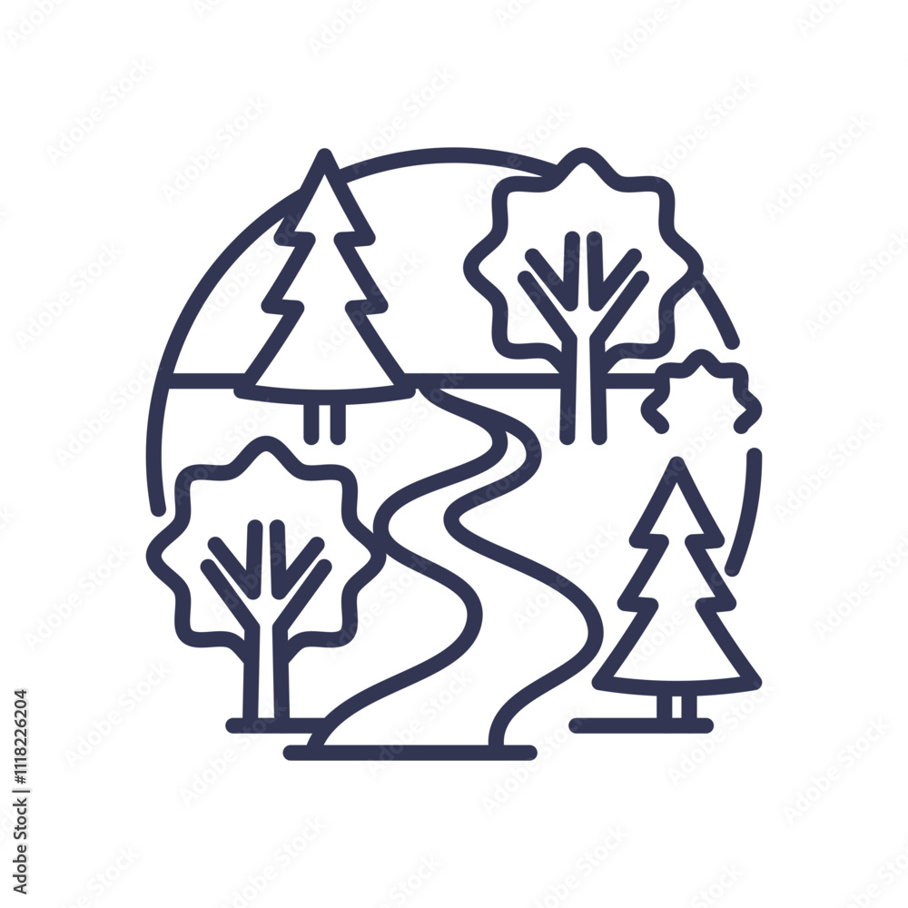 Poster pathway through trees symbolizes a journey of discovery and exploration.