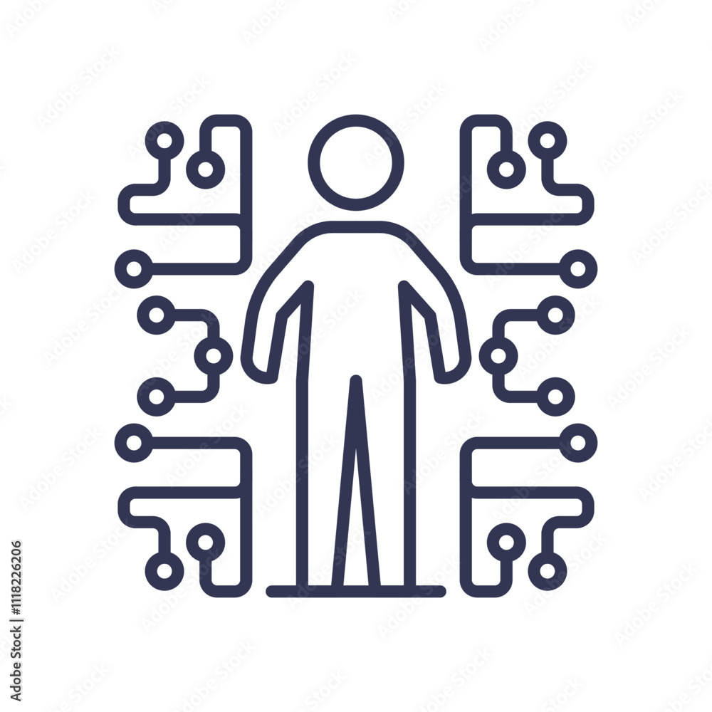 Poster handshake symbolizing human-ai collaboration with clouds and grid background.