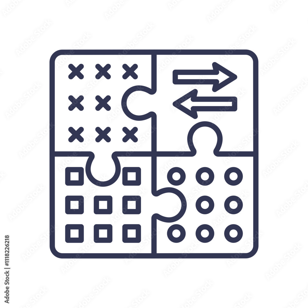 Poster puzzle pieces with patterns symbolize interconnectivity and collaboration.