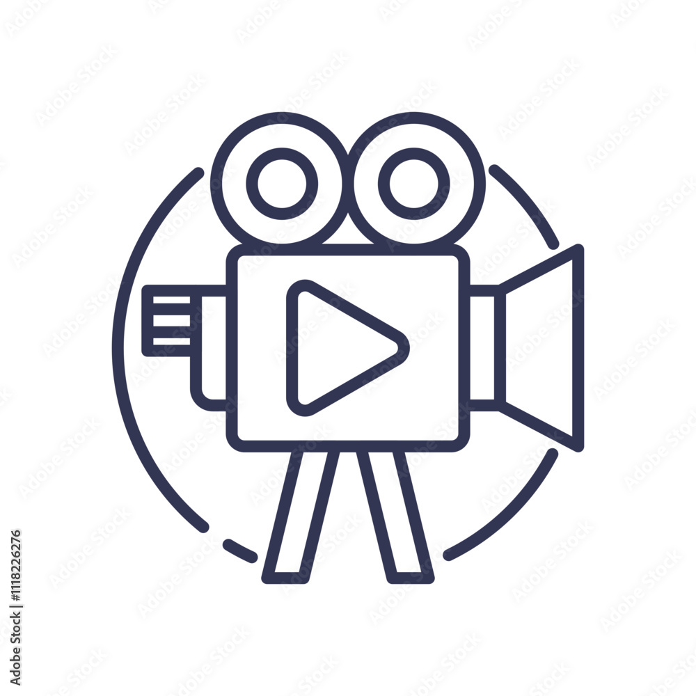 Poster outline of a video camera symbolizing media influence and content creation.