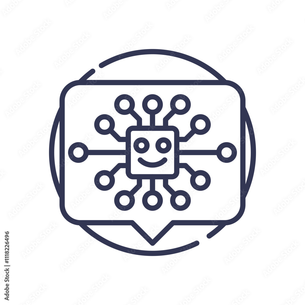 Poster chatbot icon with circuit lines symbolizes ai communication.