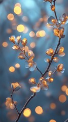 Pastel blue background with soft gold bokeh effects