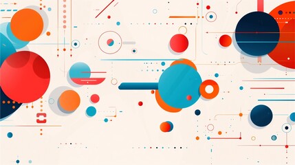 Fototapeta premium Abstract Geometric Pattern: A vibrant, colorful abstract background with geometric shapes, lines, and dots. This dynamic design is perfect for technology, innovation, and modern concepts. 