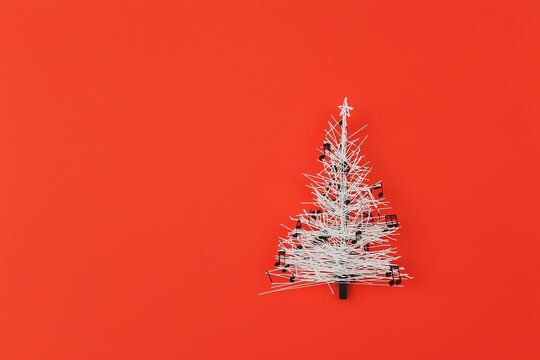 An exquisite 3D Christmas tree crafted solely from musical notes, with each note contributing to its elegant shape. At the top, a radiant, glowing star shines brightly.