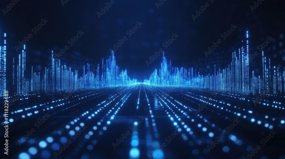 Poster blue digital financial chart with perspective view of a sharp upward trajectory symbolizing market g