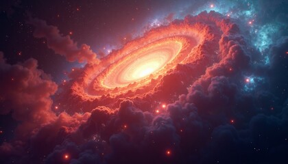 Fototapeta premium Fiery Spiral Galaxy Surrounded by Cosmic Clouds and Stars