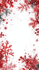 Obraz premium Christmas card with red snowflake border and blank center