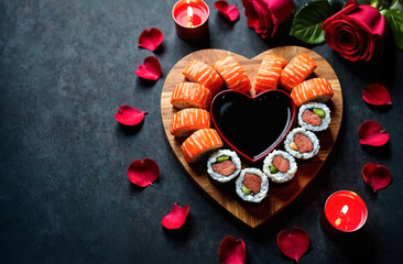 Sushi Heart with Romantic Rose Petals