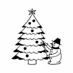 christmas tree and snowman