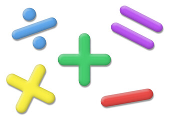 Obraz premium 立体的な原色系のカラフルな計算の記号の素材