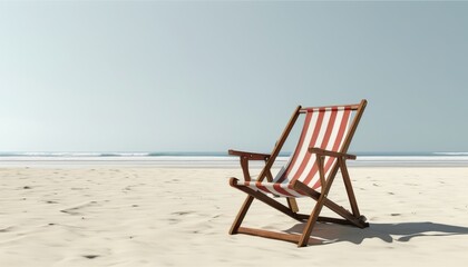 Relaxing Beach Chair on a Calm Sandy Shoreline under Clear Skies