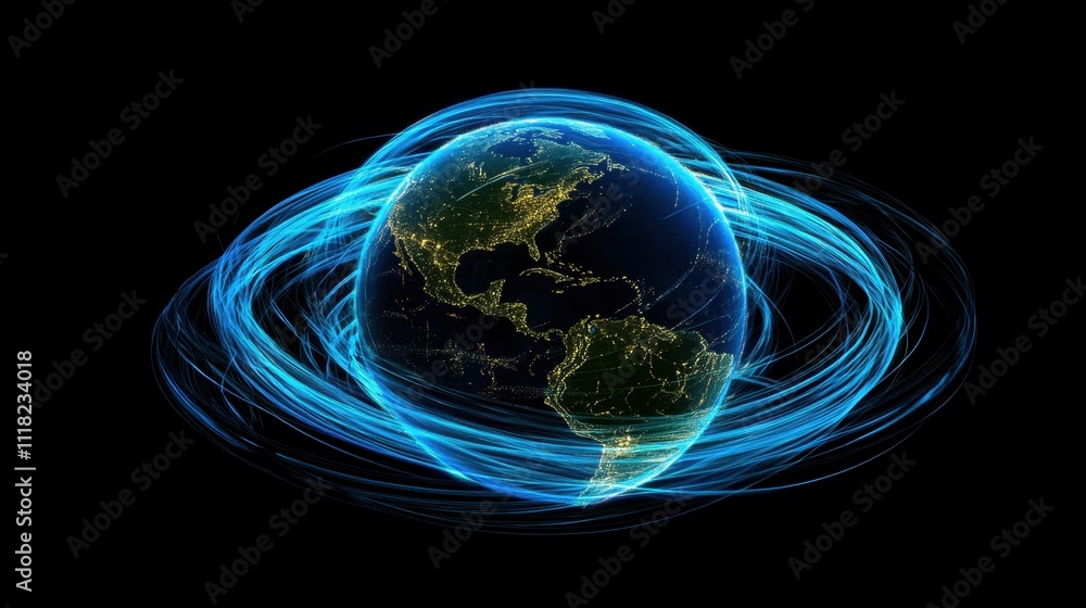 Poster connection lines form a glowing web around earth, representing the internet and digital interaction.