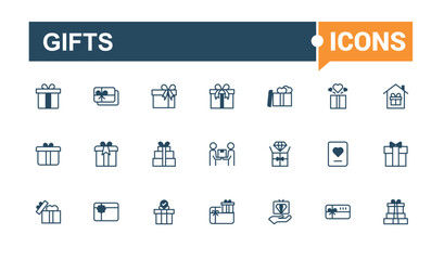 Gifts icon pack. Contains such icons as wrap, holiday, celebrate, pack, packaging, element, open, party. Solid line editable stroke.