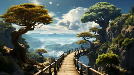 Obraz premium Art tree at the road binoculars bridge