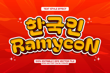 Editable text effect Ramyeon Korean Food 3d Cartoon Template Style