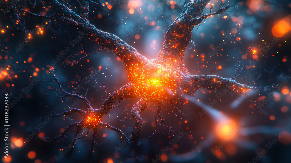 Poster vivid illustration of neural connections visualizing brain activity and synaptic networks