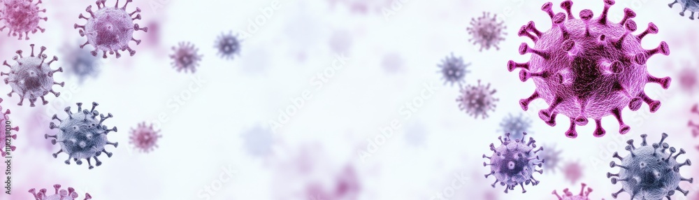 Poster a visually engaging representation of various virus particles, showcasing their intricate structures