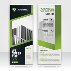 Modern design of annual report display stands showcasing professional graphics in an office environment