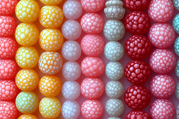 Colorful textured beads arranged in parallel rows.