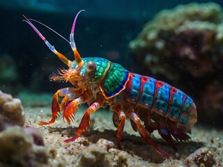 Vibrant Rainbow Mantis Shrimp On Ocean Floor