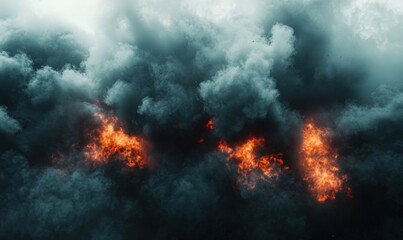 Dramatic dark clouds with fiery orange bursts