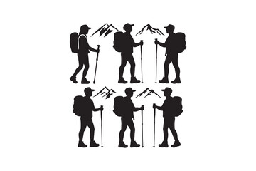 Obraz premium Hiking man Silhouettes. hiker with rucksacks silhouette.