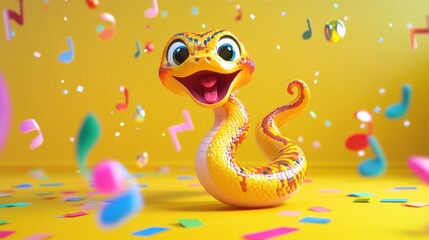 Fototapeta premium Joyful cartoon snake at the party