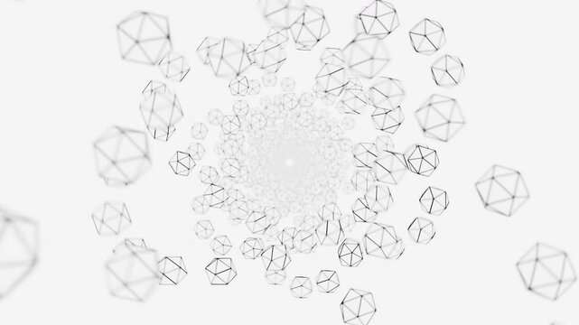 Abstract looped animated light white background made of ico spheres